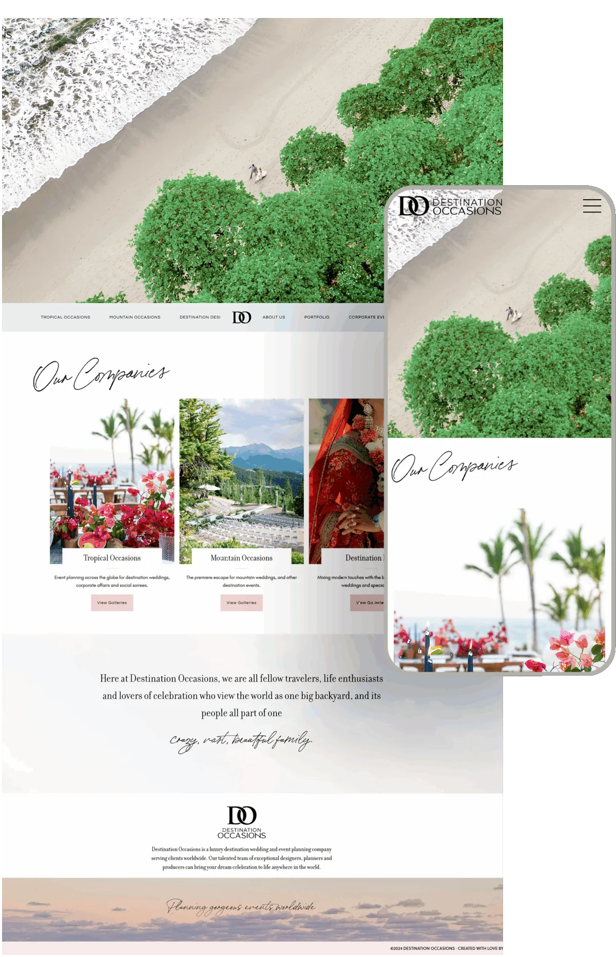 Destination Occasions website designed by Celebrate Creative