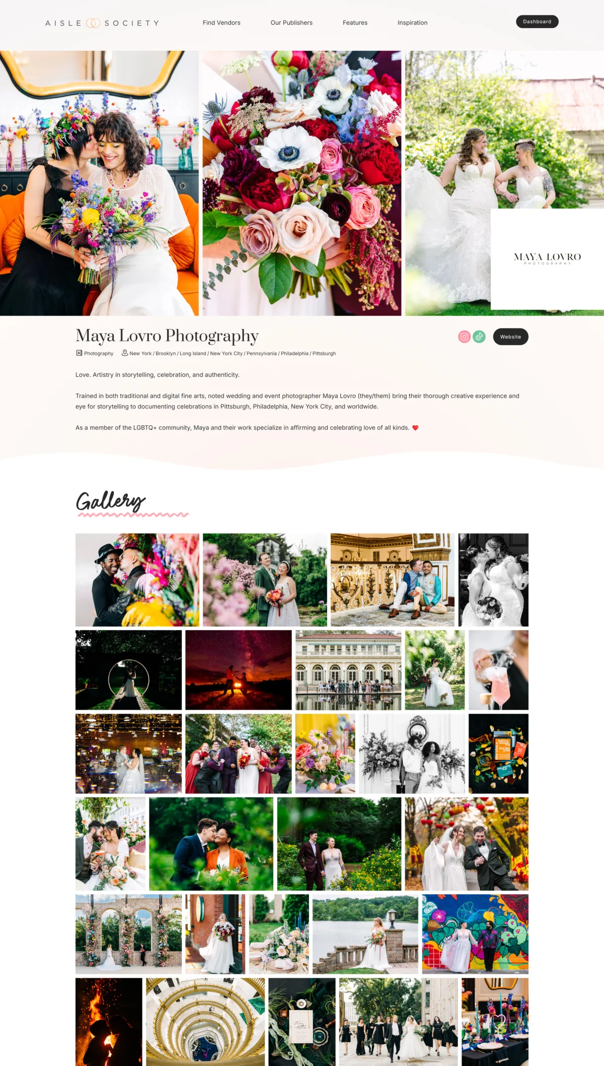 Aisle Society Vendor Directory Listing Page Built by Celebrate Creative