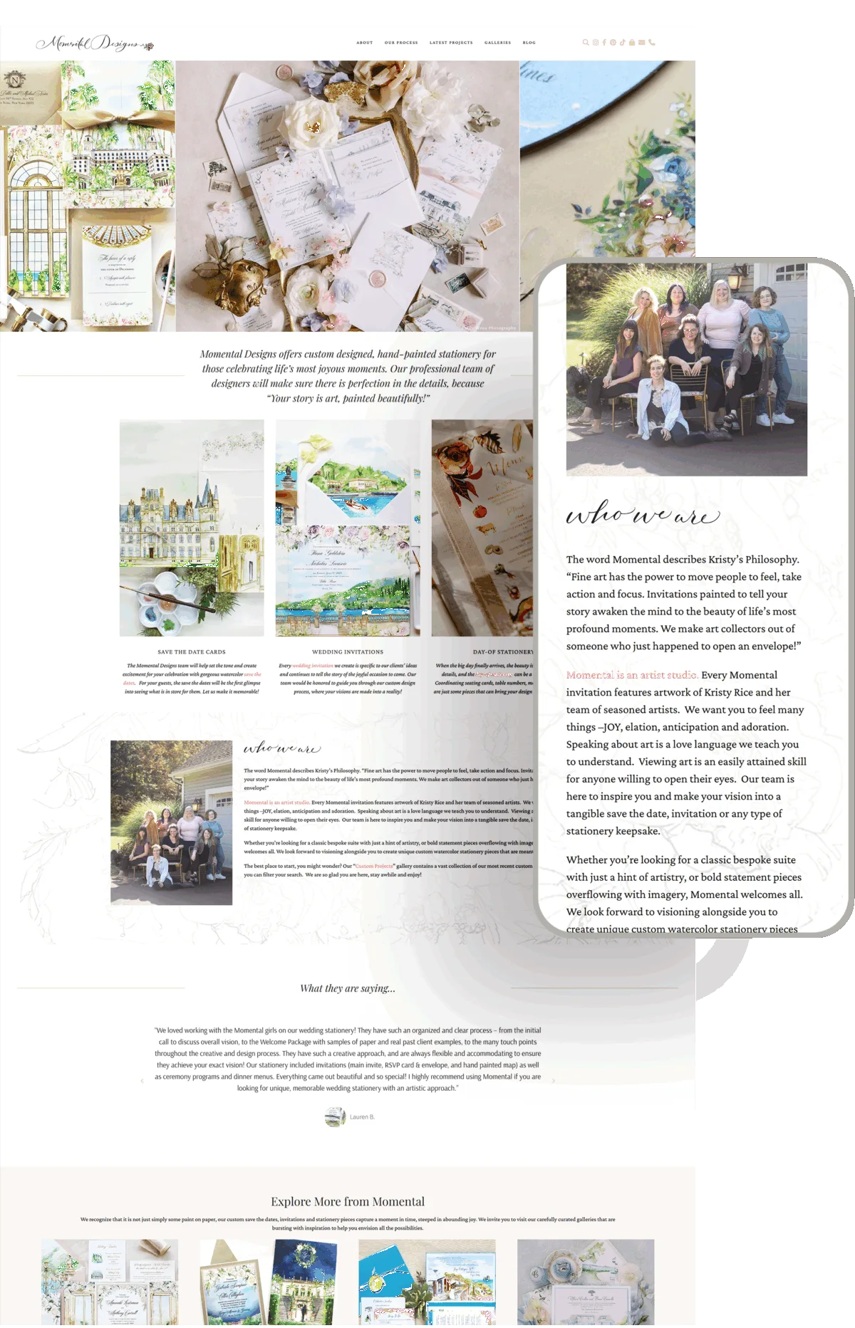 Momental Designs stationery designer website designed by Celebrate Creative