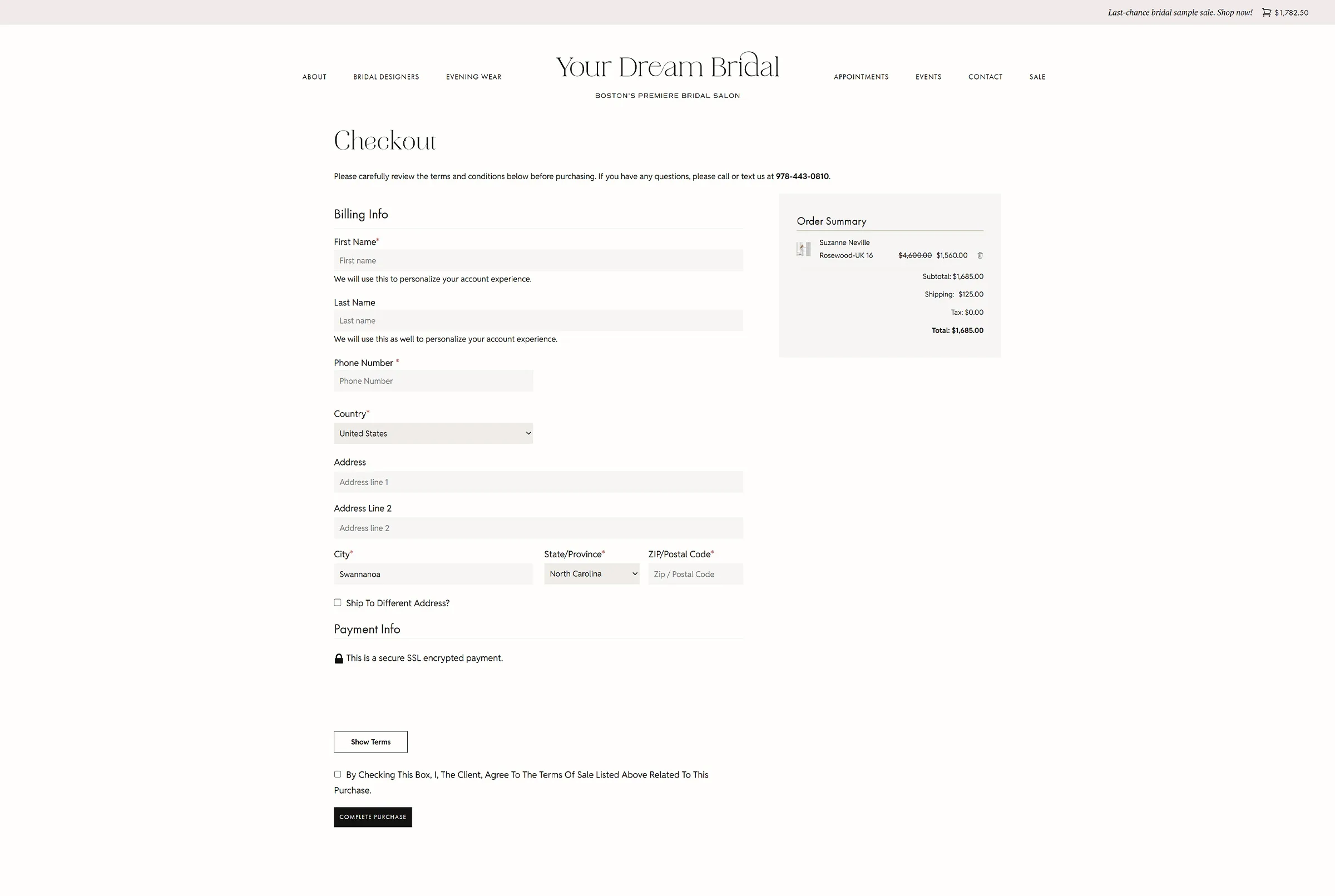 Website Features Your Dream Bridal Ecommerce Cart