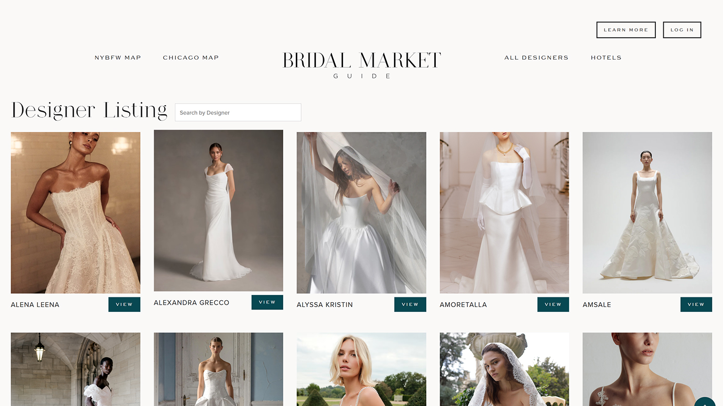 Bridal Market Guide Designers page site by Celebrate Creative