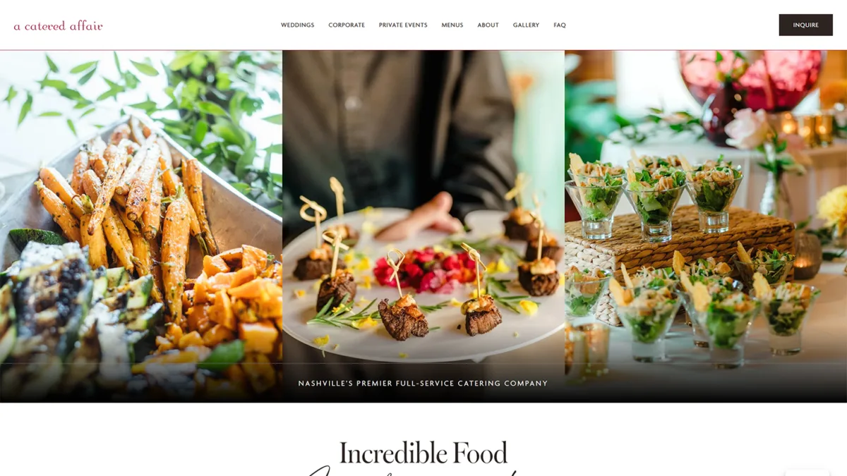 A Catered Affair - Website design by Celebrate Creative - homepage hero