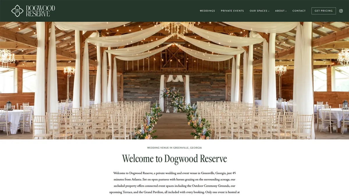 Dogwood Reserve Wedding Venue website by Celebrate Creative