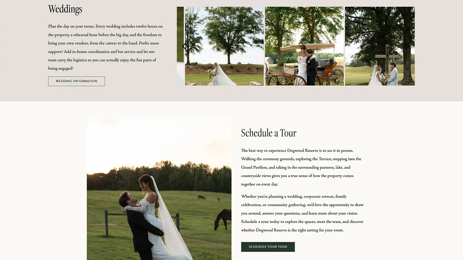 Dogwood Reserve Wedding Venue - website designed by Celebrate Creative