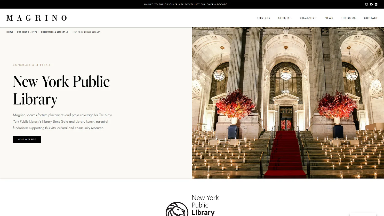 Magrino Current Client Page for NY Public Library designed by Celebrate Creative jpg