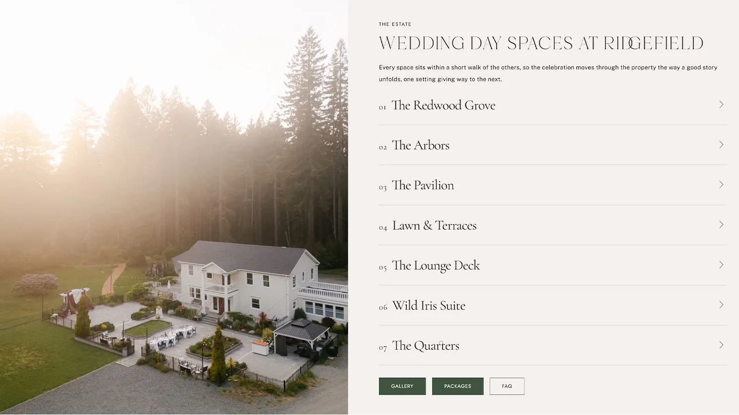 Ridgefield Wedding Venue - Homepage - Design by Celebrate Creative